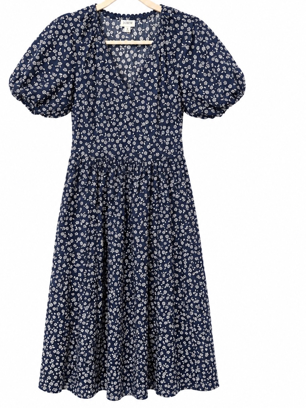 J Crew Dress Printed lace-trim midi dress maxi cottagecore scallop trim puff